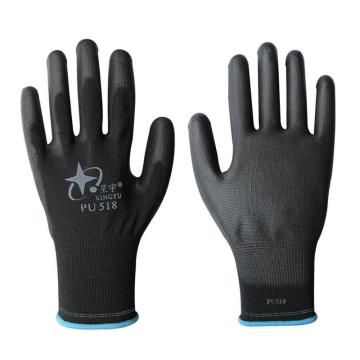 星宇 PU涂层手套，PU518-9，黑色13针黑尼龙PU手套