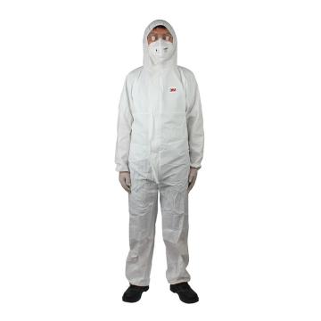 3M 欧标5级防化服，4510-L，白色带帽连体防护服