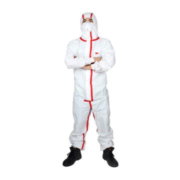 3M 白色带帽红色胶条防化服，4565-M