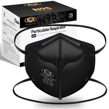 YICHITA N95防护口罩，黑色 折叠 头戴式，独立包装，25只/盒