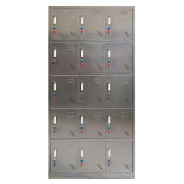 201不锈钢十五门更衣柜，900宽*350深*1800高，灰白色，钢板厚度为0.7mm