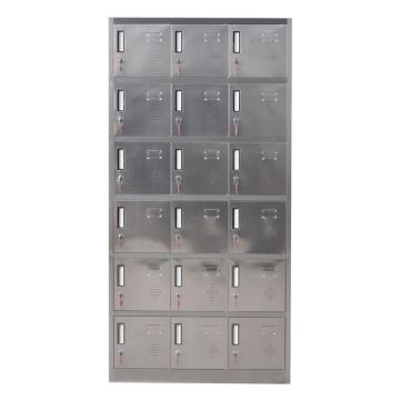 304不锈钢十八门更衣柜，900宽*350深*1800高，灰白色，钢板厚度为0.7mm