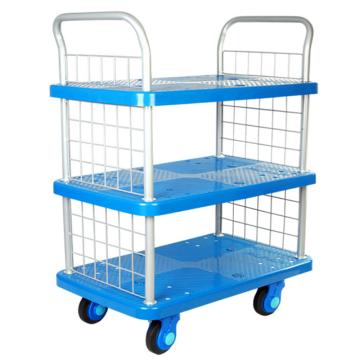 连和 超静轮三层双扶手带护栏手推书车，超静轮 250KG，PLA250-T3-SC