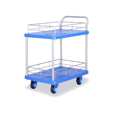 连和 超静轮双层单扶手带护栏手推车，超静轮 300KG，PLA300-T2-HL2