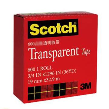 3M Scotch? 胶带，600 高效透明胶带 3/4英寸*33M，单位：卷