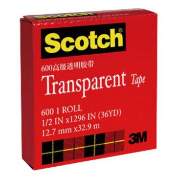 3M Scotch? 胶带，600 高效透明胶带 1/2*33M，单位：卷