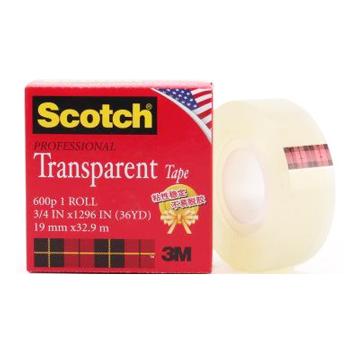 3M思高 胶带，600P 专业透明胶带 -- 1/2“*36YD，单个