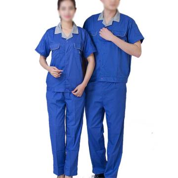 安赛瑞 春夏短袖劳保工作服套装，夏季透气涤棉劳保服 加厚半袖劳保服夏装 艳蓝 XL，11289