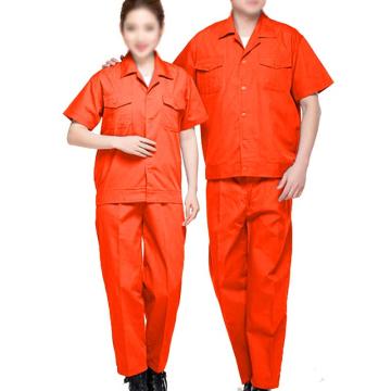 安赛瑞 春夏短袖劳保工作服套装，夏季透气涤棉劳保服 加厚半袖劳保服夏装 橘色 XL，11313