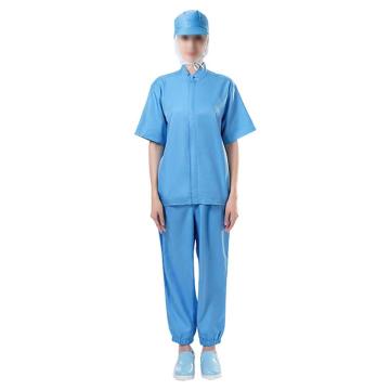安赛瑞 透气短袖工作服套装 生产车间食品厂防尘吸汗分体工装送细网帽 蓝色 L，3F00572