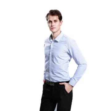 笙谷 男士蓝色条纹涤棉长袖商务衬衫，XGGL306-42