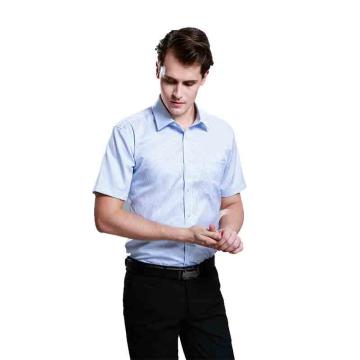 笙谷 男士蓝色条纹100%棉液氨免烫短袖商务衬衫，XGGD1002-41