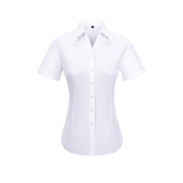 笙谷 女士白色100%棉成衣免烫短袖商务衬衫，XGSJVD2001-39