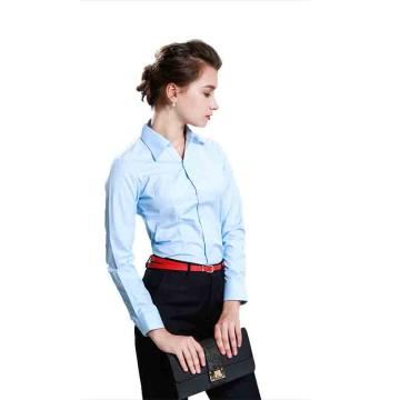 笙谷 女士蓝色斜纹100%棉液氨免烫长袖商务衬衫，XGZL1005-41