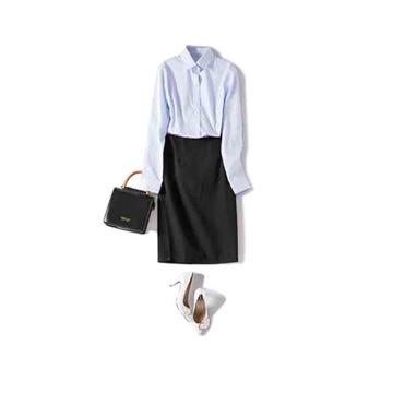 笙谷 女士浅蓝色条纹100%棉液氨免烫长袖商务衬衫，XGZL1002-41