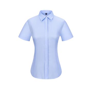 笙谷 女士浅蓝细斜100%棉100支双股成衣免烫短袖商务衬衫，XGSJVD2032-35