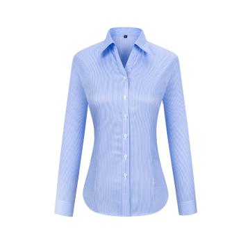 笙谷 女士蓝白条100%棉成衣免烫长袖商务衬衫，XGSLVD2017-35