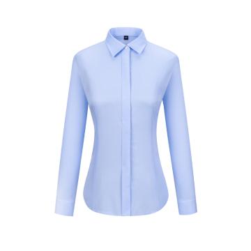 笙谷 女士浅蓝细斜100%棉成衣免烫长袖商务衬衫，XGSLVD2021-38