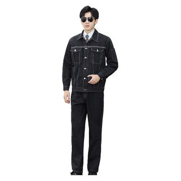 笙谷 90%纯棉加厚牛仔服套装，黑色牛仔工作服，XGDX605-XL
