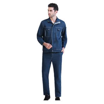 笙谷 80%精梳棉弹力水洗牛仔服套装，蓝色牛仔工作服，XGDX602-2XL