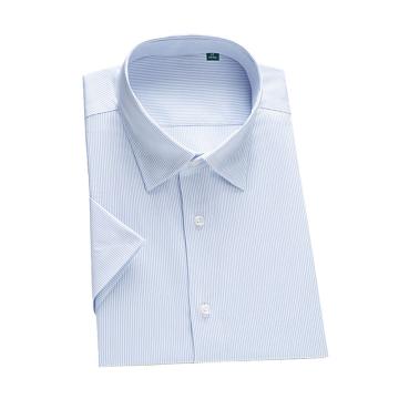 蒂夫曼 工作服衬衣短袖，100%全棉免烫，蓝色竖条纹，36-50