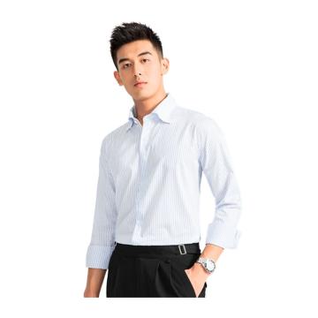 蒂夫曼 工作服衬衣长袖，100%全棉免烫，蓝色竖条纹，36-50