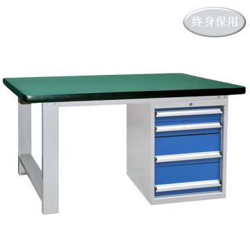 Raxwell 重型工作台，尺寸(长*宽*高mm):1500*750*800(台面厚50mm)四抽边柜，RHTD0013(不含安装)