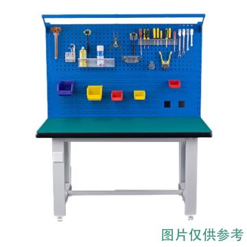 盛悦欣美 重型工作台，绿色防静电台面，1200L*750D*800Hmm，带920方孔+百叶+插座+灯架