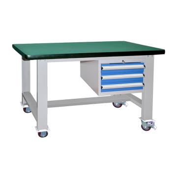 Raxwell 带脚轮重型工作台，2100L*750D*950Hmm(台面厚50mm)三吊抽，RHTD0044 不含安装