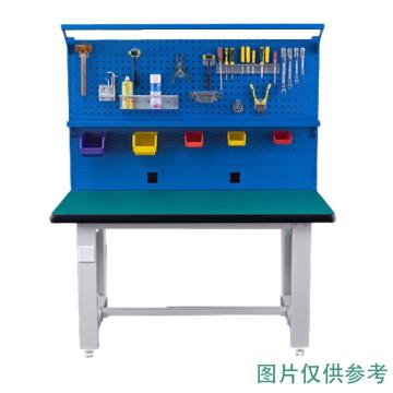 盛悦欣美 重型工作台，绿色复合台面，1500L*750D*800Hmm，带920方孔+百叶+电器板+灯架+棚板