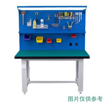 盛悦欣美 重型工作台，绿色防静电台面，1800L*750D*800Hmm，带920方孔+百叶+灯架+棚板+插座