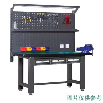 锴源 重型工作台，复合桌面，工业灰，平三抽，双挂板，尺寸（mm）:2100*750*1720