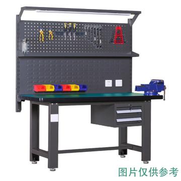 锴源 重型工作台，复合桌面，工业灰，吊二抽，双挂板，尺寸（mm）:2100*750*1720