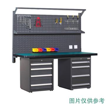 锴源 重型工作台，复合桌面，工业灰，双四抽柜，双挂板，尺寸（mm）:1800*750*1720