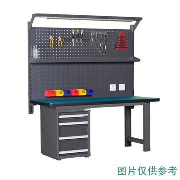 锴源 重型工作台，复合桌面，工业灰，四抽柜，双挂板，尺寸（mm）:1800*750*1720