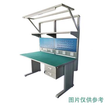 德塔米尔 防静电工作台，二吊抽，带挡板，灯架，插座，挂板，尺寸（mm）：1200*700*760