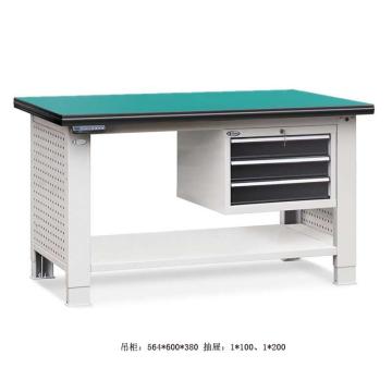 位邦 升降工作台，复合台面，三抽吊柜，台面1500×750mm，高度750~1050mm
