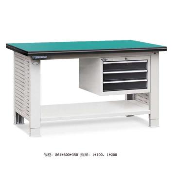 位邦 升降工作台，防静电台面，三抽吊柜，台面1500×750mm，高度750~1050mm