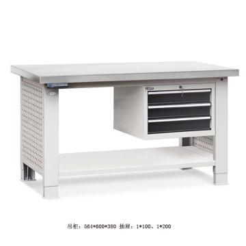 位邦 升降工作台，不锈钢台面，三抽吊柜，台面1500×750mm，高度750~1050mm