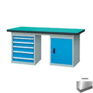 锐德 50mm不锈钢桌面双侧5抽1门柜重型工作桌，2100W*750D*800H 载重:1000kg，RD2105BB 不含安装费