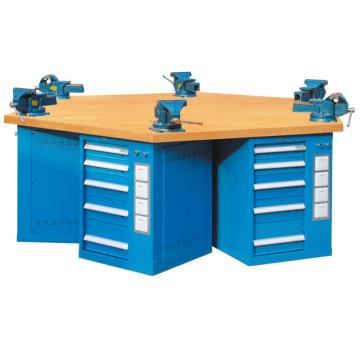 锐德 50mm榉木桌面六角工作台，含6组电气箱+5、6、8寸台钳各2，2400W*2080D*900H，RD6G-33 不含安装费