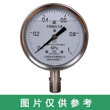 上自仪 不锈钢耐震压力表，Y-100BFZ/0-2.5MPa/M20×1.5/1.6级/304/径向不带边