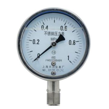 天川 304不锈钢耐震压力表，Y100 0-1MPA M20*1.5 耐震 径向不带边 1.6级 304