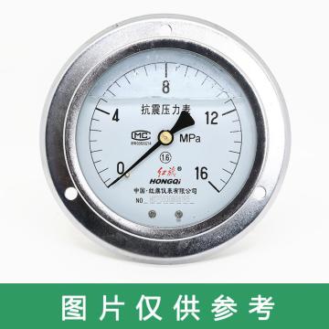 红旗 耐震压力表，YTN-100ZT 碳钢＋铜 轴向带边 M20×1.5 -0.1~0MPa