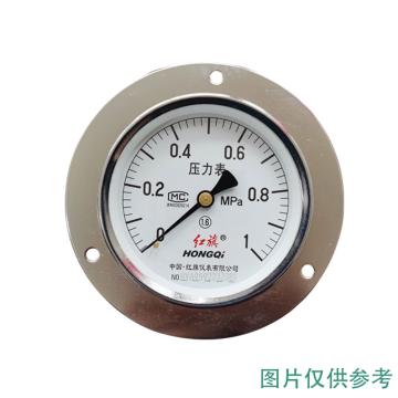 红旗 压力表，Y-60ZT 碳钢＋铜 轴向带边 M14×1.5 0~1.6MPa