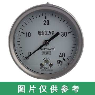 万达/WANDA 膜盒压力表YJTFE，全不锈钢，轴向不带边Φ100，精度2.5级，0~4KPa，M20*1.5