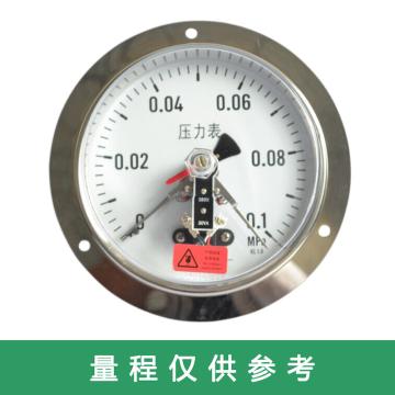 电接点压力表，YJTFXC-150ZT，304不锈钢，轴向带前边，Φ150，-0.1~0.5MPa，M20*1.5，1.6级，24V