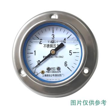 上自仪 不锈钢耐震压力表，Y-103BFZ/0-4.0MPa/M20×1.5/1.6级/304/轴向带边