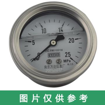 万达 耐震压力表，YJF-FN，不锈钢+不锈钢，轴向不带边Φ60，精度2.5级，0~4.0MPa，NPT1/4，充硅油