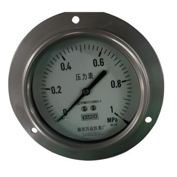 万达/WANDA 压力表，YJTF，全不锈钢，轴向前带边Φ100，精度1.6级，0~1.6MPa，M20*1.5